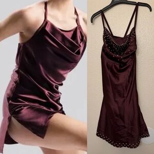 WEISSMAN custom Dance slip dress raisin purple burgundy red Latch D12394 SA